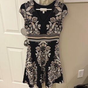 Floral Embroidered Black and Cream Dress